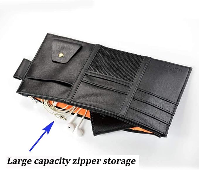 Black Car Sun Visor Organizer, Document Storage Pocket Interior Accessory | Visor accessories multi-slot design stores docs, cards & sunglasses, slim fits all vehicles without obstructing sight - Image 3