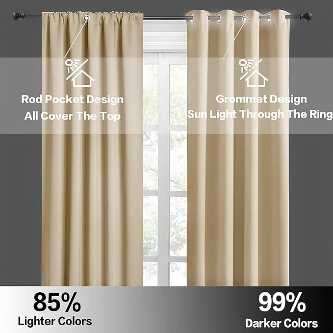 RYB HOME Basement Bathroom Kitchen Cafe Privacy Window Curtains 30 inches | Thermal Insulated, Light UV Heat Blocking, Privacy, Short Curtain Tiers for Laundry Room, W34 x L30, Biscotti Beige, 2 Panels - Image 5