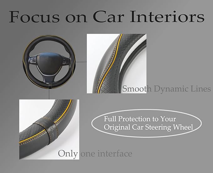Gomass Car Steering Wheel Cover, Anti-Slip, Safety, Soft, Breathable, Heavy Duty, Thick, Full Surround, Sports Style (Black with Yellow Line) - Image 4