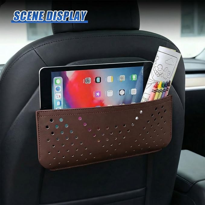 Car Seat Side Pocket Organizer, PU Leather Water-Resistant Car Console Storage Bag, Multifunctional Auto Interior Door Tray Pouch Organizer Accessories for Phone Keys Sunglasses (Brown) - Image 4