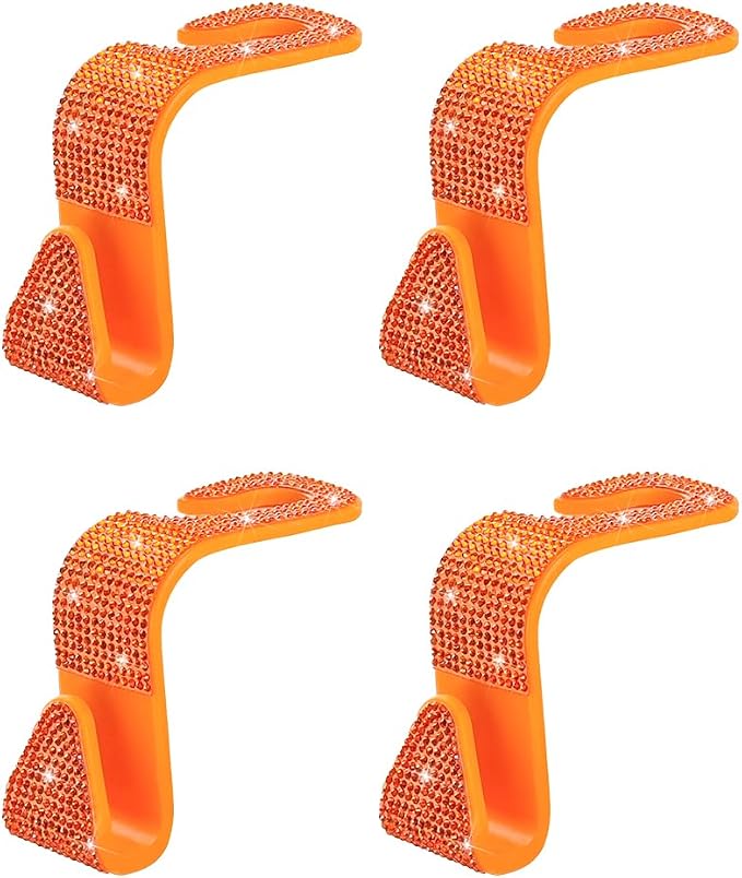 4PCS Bling Car Seat Headrest Hooks, Crystal Rhinestone Vehicle Back Seat Hanger Holder, Auto Interior Headrest Hanging Storage Organizer for Purse Handbag Coat, Universal Fit (Orange) - Image 7