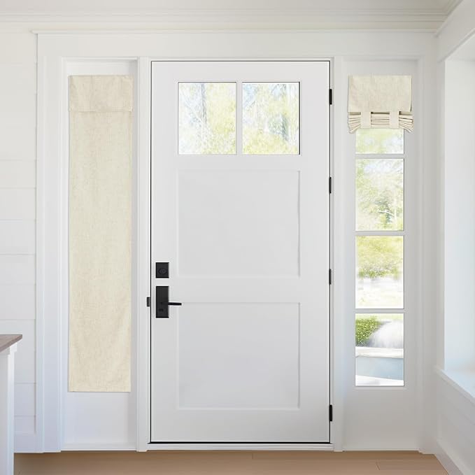 RYB HOME 100% Blackout Curtains Sidelight Window, Linen Textured | Linen Textured, Block Views, Privacy Sidelight Blids, For Glass Door School Office Nursery, W12 x L69, Beige, 1 Panel by RYBHOME