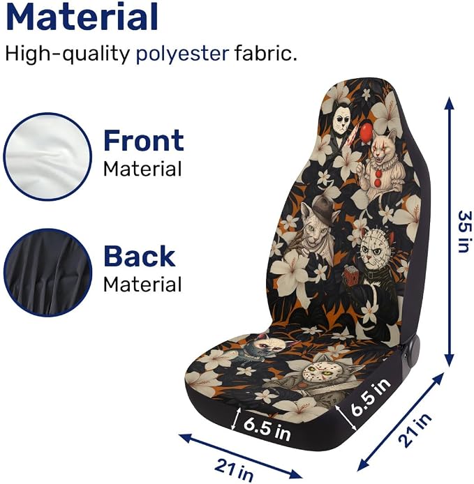 GENANY Horror Character Collage Car Seat Covers, 2-Piece Front Seat Set | 2-piece polyester front seat cover set, each 49.5 x 19.6 inches, with adjustable straps and hooks - Image 4