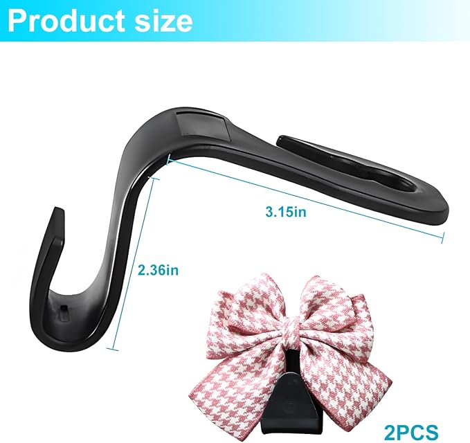 Mandark 2PCS Bow Car Headrest Hooks for Bags, Pink/White | PVC construction, clip-on installation keeps items off the floor, fits most cars, SUVs, and trucks, car interior accessories - Image 2