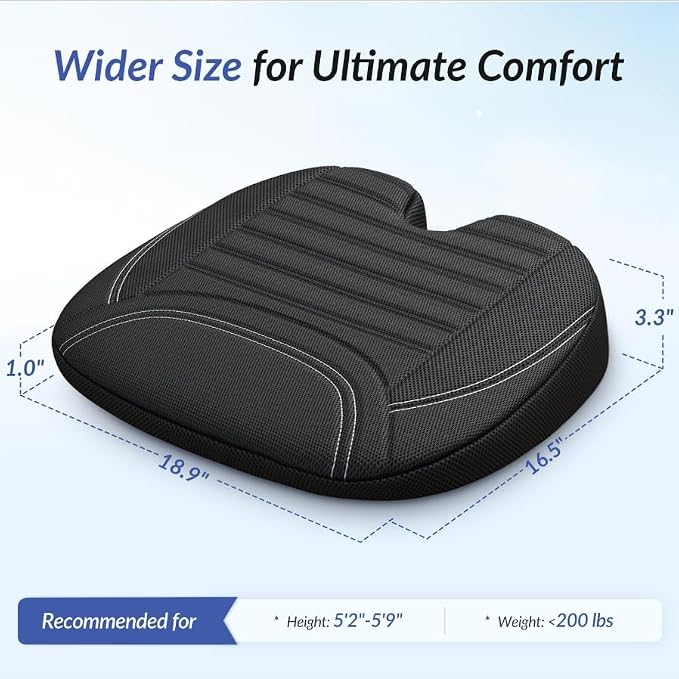 Wedge Car Seat Cushion for Tailbone Pain Relief & Better Visibility, Ergonomic Memory Foam Seat Cushion for Car with Breathable Channel Design, Fits Car, SUV, Truck, Non-Slip Mesh Cover - Image 9