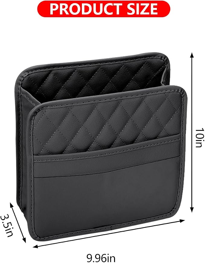 Mandark PU Leather Car Seat Back Organizer, Black | Three-pocket layout with clear panel, elastic strap installation, fits most cars, SUVs, and trucks, car interior accessories - Image 2