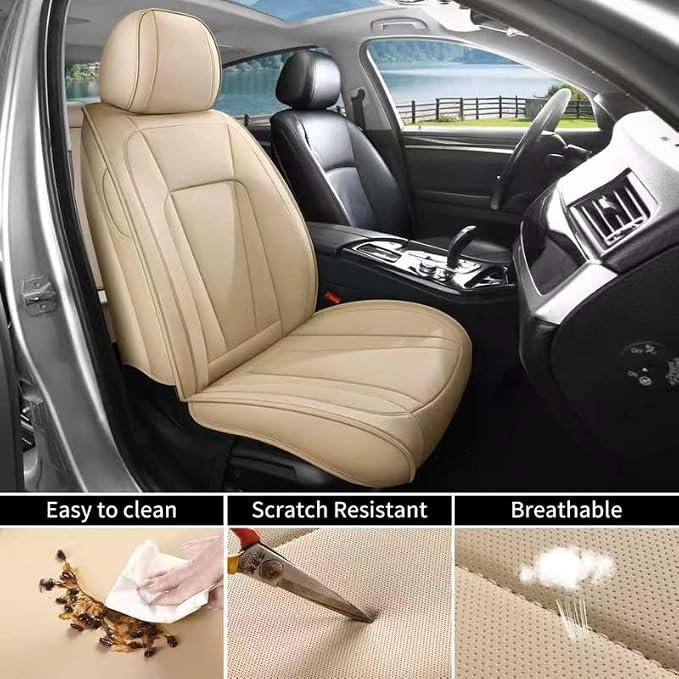 Front Seat Covers Custom Fit for Hyundai Elantra 2000-2026,Beige | Luxury Faux Leather, Waterproof, Anti-Slip, Airbag Compatible, Breathable, Car Seat Protectors, 1 Row 2 Seats - Image 3