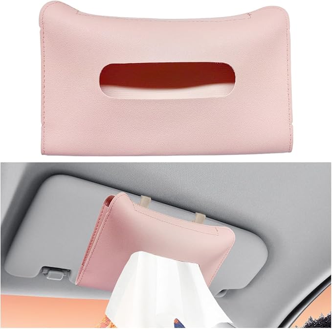Car Visor Tissue Holder - Leather Tissue Box Holders Car Mask Dispenser - Hanging Car Napkin Holder Auto Tissues Dispenser - Rectangular Mask Holders Sun Visor Accessory for Vehicles (Pink) by Unknown