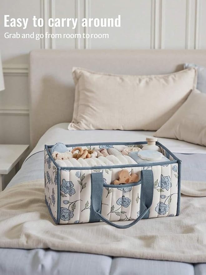 Diaper Caddy Organizer,Cute Floral Nursery Storage Basket,Soft Portable Changing Table Car Caddy Organizer Gift (Floral J) - Image 3