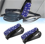 HZEL 2PCS Bling Sunglasses Holder for Car Visor, Crystal Rhinestone Sun Visor Eyeglasses and Ticket Card Mount Clip, Shiny Diamond Auto Glasses Hanger Holder, Universal for Vehicles (Royal Blue) by Unknown