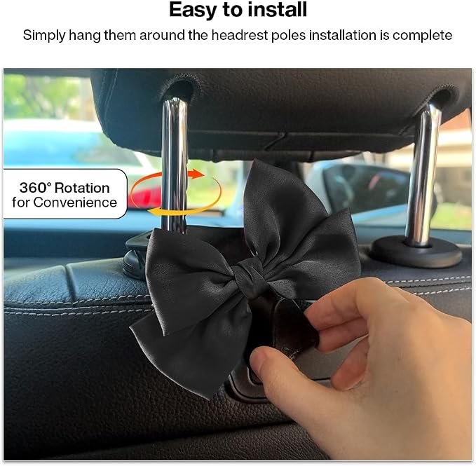 2-Pack Car Seat Headrest Hooks, Handbag Hangers, Black silk | Storage organizer for handbags, clothes, coats and grocery bags; practical interior accessory for most cars and SUVs - Image 4