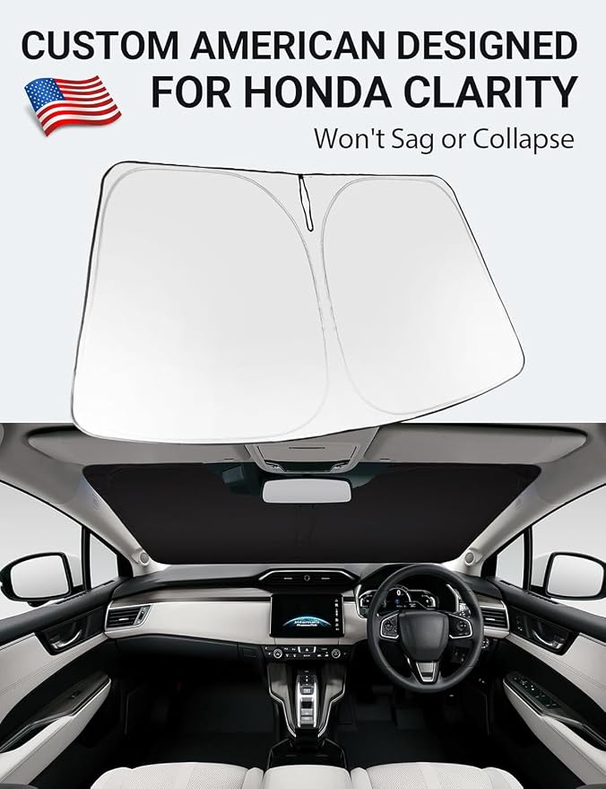Proadsy Custom Fit Car Windshield Sun Shade for 2017-2021 Honda Clarity | 240T Heat Shield, Drops Temp 54°F, Blocks 99% UV, Prevents Dashboard Cracking, Summer Parking & Beach Trips, Easy Twist-Fold - Image 2