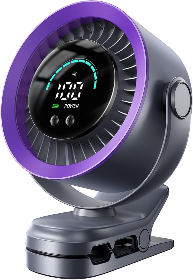 KIMMOO Portable Clip on Fan, 100-Speed Rechargeable USB Fan with LED Display, 360° Rotation & Strong Airflow Desk Fan, Up to 17 Hours Small Battery Fan for Outdoor Travel Camping Treadmill Car (Grey) by KIMMOO