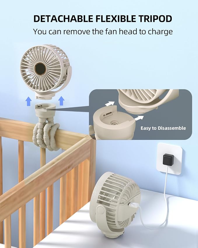 KIDEE Portable Stroller Fan, Mini Baby Fans Battery Operated, LED Display with 3 Speeds, Small Clip on Fan Desk Fans USB Rechargeable, Personal Handheld fans Fan for Travel Outdoor, Children Gifts - Image 6