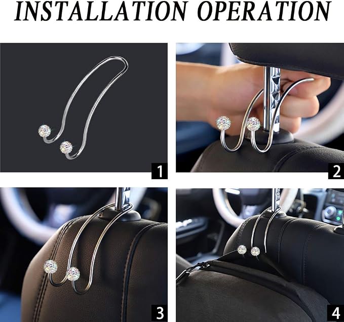 SAVORI Auto Hooks Bling Car Hangers Organizer Seat Headrest Hooks Strong and Durable Backseat Hanger Storage Universal for SUV Truck Vehicle 2 Pack (AB) - Image 5