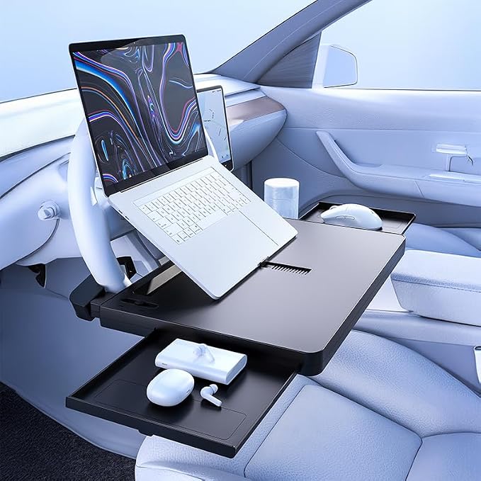 Steering Wheel Tray, Car Food Tray, Car Desk for Laptop, Multipurpose Car Table for Eating & Work, Adjustable Car Tray with Drawer and Anti-Slip Protective Adhesive by Unknown