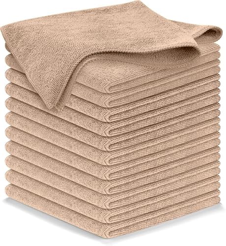 USANOOKS Microfiber Cleaning Cloth - Beige - 12Pcs (12.5x12.5 inch) High Performance - 1200 Washes, Ultra Absorbent Car Towel Traps Grime & Liquid for Streak-Free Mirror Shine - car Washing Cloth by USANOOKS