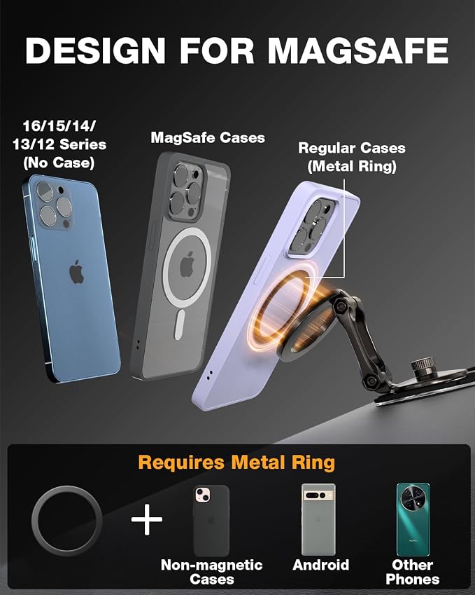 Smolink for MagSafe Phone Mount for Tesla Screen and Dashboard | All-Metal Magnetic Phone Holder with Foldable Hidden Design for Tesla 3/Y/S/X and MagSafe iPhone 17/16/15/14 Pro Max, Black - Image 3