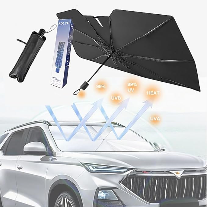 ZDLYH Car Windshield Sun Shade Umbrella,Nano Ice Crystal Cooling,UV Ray Reflector,Protect Interior & Keep Cool,Convenient Storage,Fit for Sedan/Business/Compact/Hatchbak car(Vent,Medium (55 * 32in) by Unknown