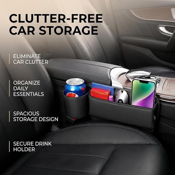 2-Pack Car Seat Gap Filler Organizer with Cup Holder - Premium Leather - Universal Fit - Keeps Phone/Wallets/Keys/Cans Organized (Driver & Passenger Side) - Image 4