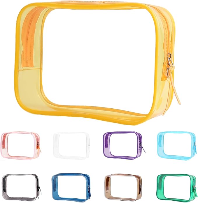 Buminee Clear Pouch Small, 6.6"x2.3"x4.7" Size TSA Approved Toiletry Bag, Travel Bags for Toiletries, Cosmetic Bag for Women and Men - 1 Pack Yellow by Buminee