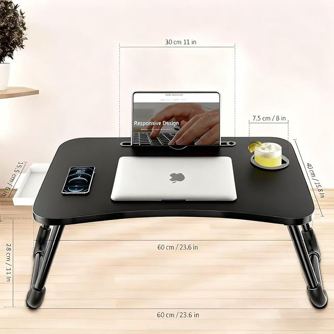 Fayquaze Laptop Desk, Portable Foldable Lap Bed Desk, Laptop Table Tray | Storage Drawer and Cup Holder, Lap Desk Lap Stand Tray Table Floor Table Serving Tray for Eating, Reading and Working - Image 6