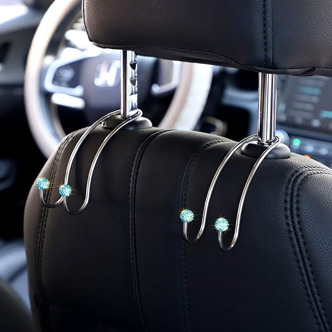 SAVORI Auto Hooks Bling Car Hangers Organizer Seat Headrest Hooks Strong and Durable Backseat Hanger Storage Universal for SUV Truck Vehicle 2 Pack (Sky Blue) - Image 3