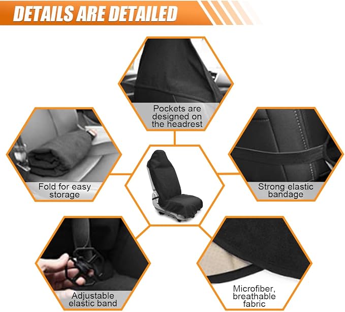 ZIMISI Waterproof Car Seat Cover Towel, Non-Slip Car Seat Protector for Gym Workouts, Running, Swimming, Beach & Hiking, Universal Sweat Towel Cloth for Cars, SUVs, Trucks (Black) - Image 3