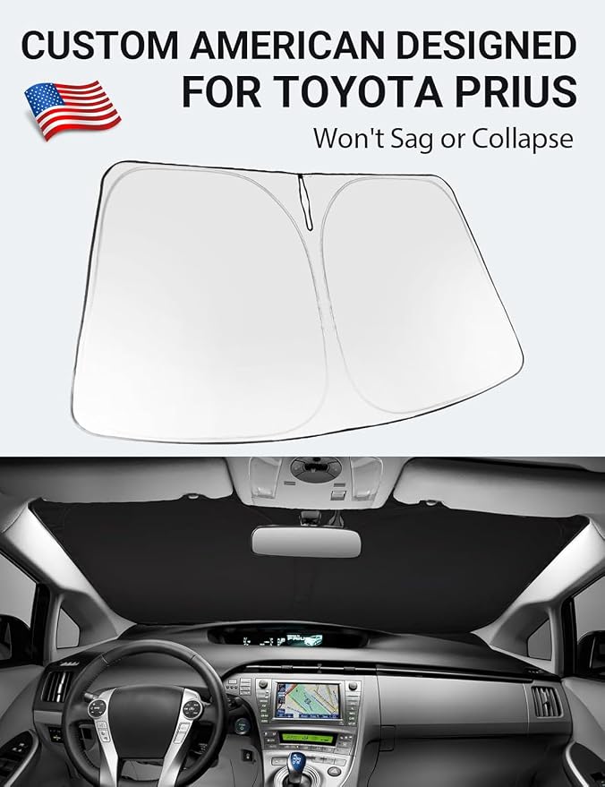 Proadsy Custom Fit 2010-2015 Toyota Prius Windshield Sun Shade, Blocks Heat | 240T Heat Shield, Drops Temp 54°F, Blocks 99% UV, Prevents Dashboard Cracking, Summer Parking & Beach Trips, Easy Twist-Fold - Image 2