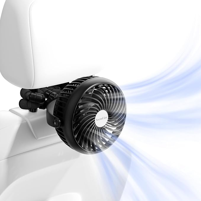 Socool 5000mAh Portable Car Fan Rechargeable Battery Powered, 3-Speed Car Seat Clip on Fans for Baby Kids Backseat Cooling, Mini Stroller Fan 360° Rotation for Crib Golf Treadmill Travel by Socoolfancoolinhand