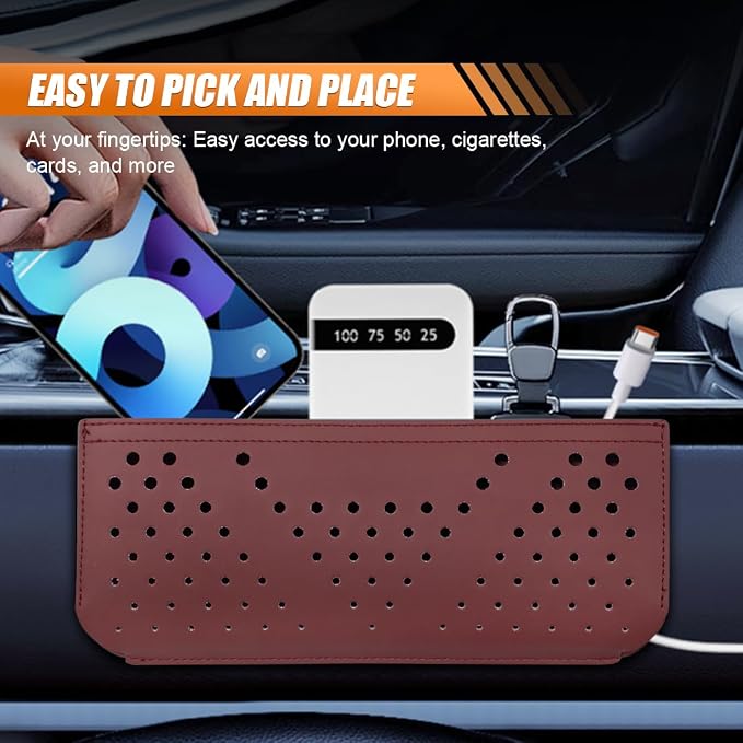 Car Seat Side Pocket Organizer, Multifunctional Mini Console Storage Bag for Phone, Keys, Sunglass, Wallet, PU Leather Tray Pouch Car Organizer Accessories for Seat, Door, Window, Console (Red) - Image 4