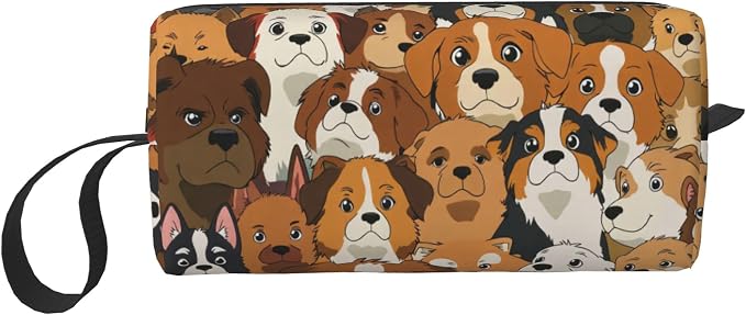 Cute Dog Faces Makeup Bag for Women with Wrist Strap | Durable 600D Oxford Fabric Cosmetic Organizer,Compact Travel Pouch with Handle for Gym & Daily Use by OLUSENMO