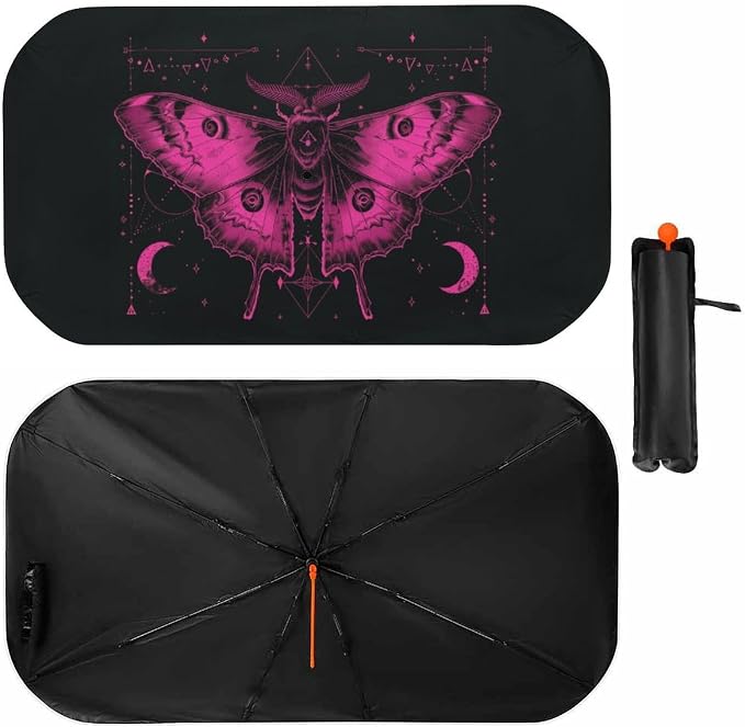 Goth Moth and Moon Car Windshield Sun Shade Foldable Umbrella Auto Sunshade for Car Truck SUV-Blocks Sun Visor Protector-Keeps Your Vehicle Cool by Foruidea