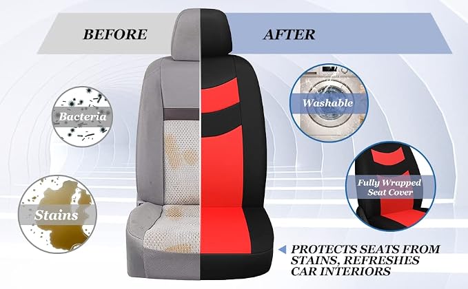 Tapha Universal Car Seat Covers Full Set - Front and Rear Split Bench, Easy to Install, Breathable and Washable Universal Interior Covers for Auto, SUV, Sedan, Van, Airbag Compatible, Black & Red - Image 3