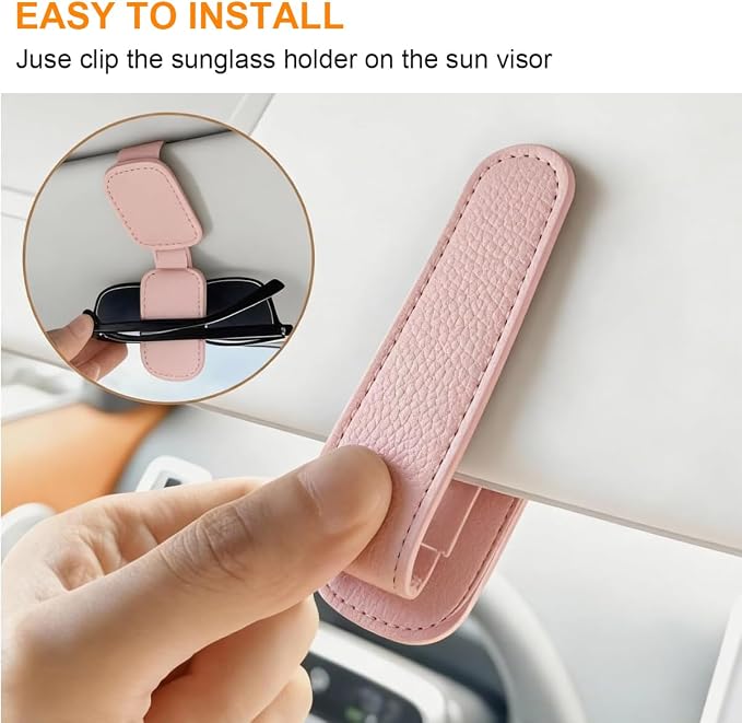 Sunglass Holder for Car, Magnetic Leather Sunglasses Clip for Car Visor, Eyeglass Hanger Clip for Car Sun Visor (Pink 2 Pack) - Image 5
