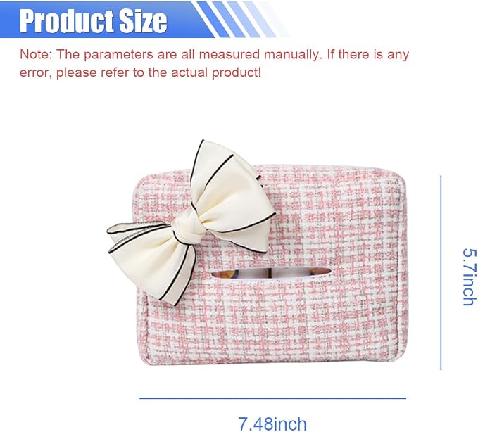 Car Tissue Holder, Cute Bow Tissue Box Cover for Auto Backseat, Rectangle Auto Napkin Holder Keep Car Tidy, Universal Napkin Storage Organizer for Vehicle Sun Visor, Headrest (Pink) - Image 2