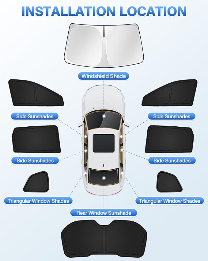 Canvcle Sunshades for 2014-2020 Nissan Rogue (Not for Rogue Sport) Accessories Windshield Sun Shade Side Rear Window Shade Cover Sun Visor Shield Privacy Protection Keep Vehicle Cool Black 8PCS - Image 5