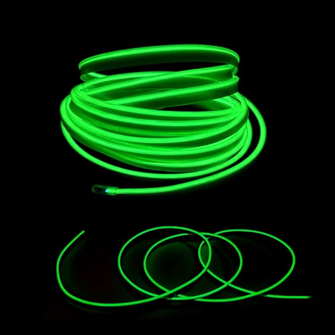 El Wire Green Interior Car LED Strip Lights, 10M Neon Wire USB 5V with Fuse Protection for Automotive Car Interior Decoration with 6mm Sewing Edge - Image 3