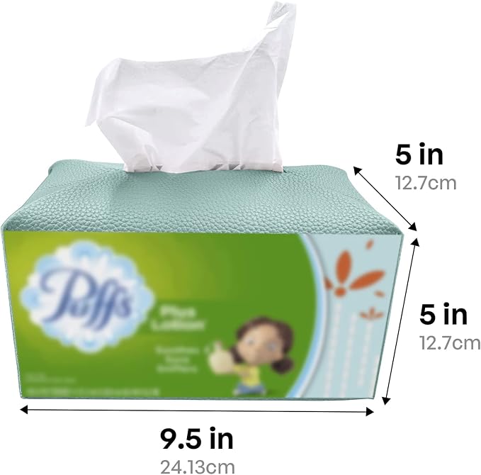 Carrotez Tissue Box Cover, [Refined] Modern PU Leather Rectangular Tissue Box Holder - Decorative Holder/Organizer for Bathroom Vanity Countertop, Night Stands, Office Desk 9.5"X5"X5" - Mint - Image 5