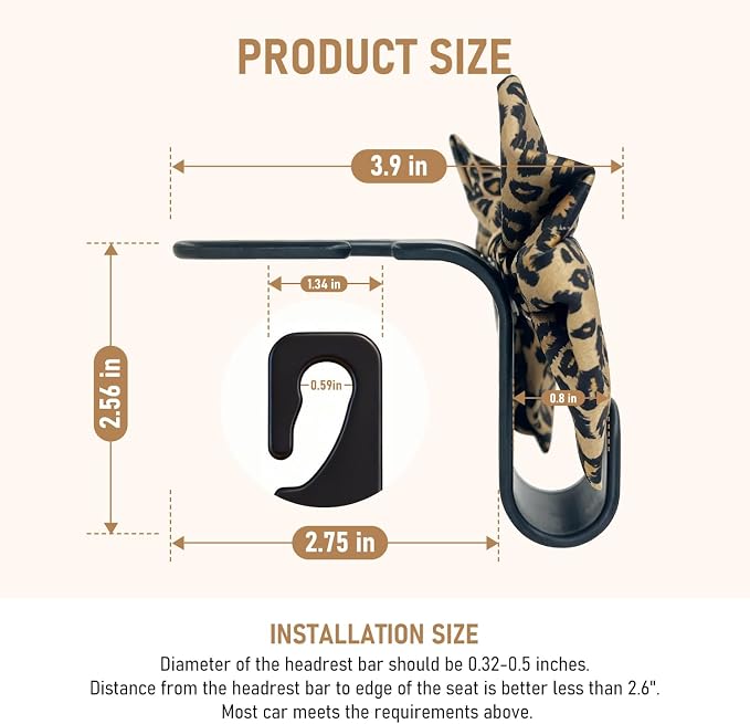 Bow Car Hooks for Purses and Bags, 2 Pack Cute Car Purse Hook, Universal Car Seat Headrest Hooks Bag Holder, Bow Car Accessories, Automotive Purse Hook Hanger Interior Decoration Accessories (Leopard) - Image 7