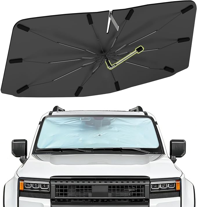 Windshield Sun Shade Umbrella for Toyota Land Cruiser250 2024-2025 | Foldable Front Window Sunshade with 360° Rotating Shaft, Custom Fit Car Shades for Land Cruiser250 with UV & Heat Protection by Visufy