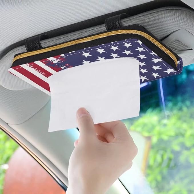 Biyejit American Flag Car Tissue Holder, Visor Napkins Box Holder, Tissue Dispenser for Decoration, Suitable for Most Cars - Image 3