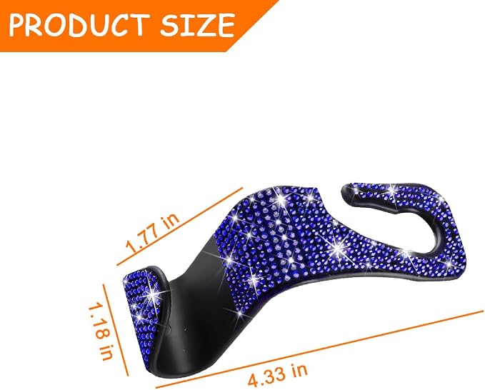 Mandark 4PCS Rhinestone Headrest Hooks for Bags and Umbrellas, Blue | ABS construction with rhinestones, half-open installation, holds bags and umbrellas, fits many seat posts - Image 2