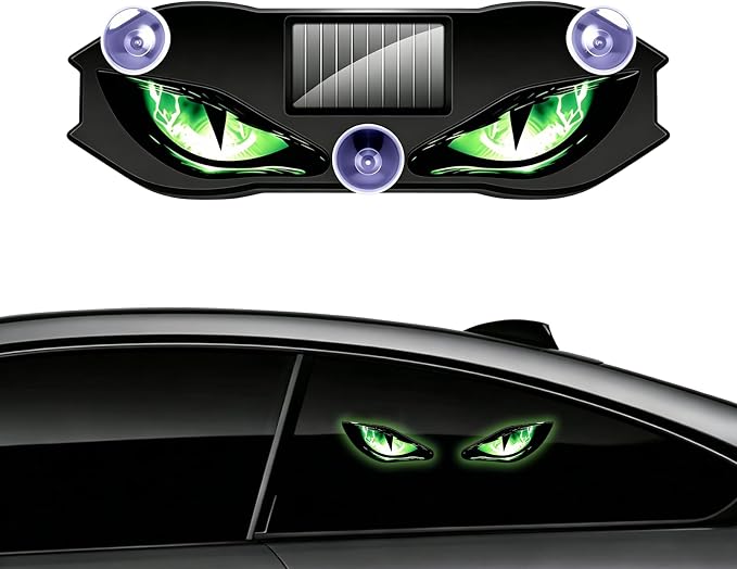 Eye-Shaped Wireless LED Lights for Car (Green) | Solar Powered & Rechargeable Car Lights Interior with Vibration Sensor, Automotive Ambient Light for Door Windows by SAMIQU
