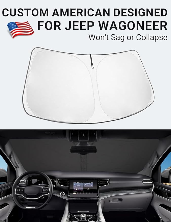 Proadsy Custom Fit Car Windshield Sun Shade for 2022-2026 Jeep Wagoneer | 240T Heat Shield, Drops Temp 54°F, Blocks 99% UV, Prevents Dashboard Cracking, Summer Parking & Beach Trips, Easy Twist-Fold - Image 2