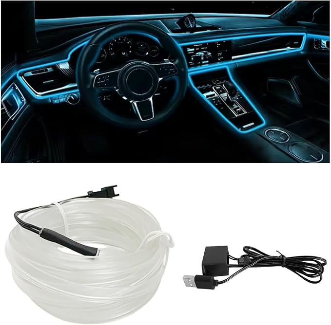 EL Wire Car Interior LED Strips Lights, 16FT 5V USB Auto Neon Light Strip, Electroluminescent Vehicle Interior Ambient Lighting Decor Accessories, Universal for RV, SUV, Truck (Blue) by KHGUZ