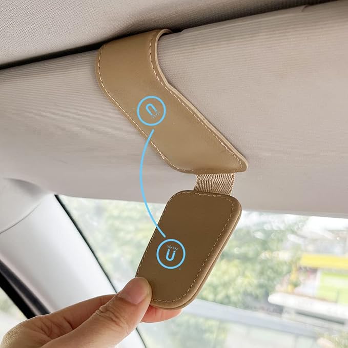 Sunglass Holder for Car, Magnetic Leather Eyeglass Hanger Clip for Car Sun Visor, Sunglasses Holder and Ticket Card Clip for Car Visor Accessories (1Pack Beige) - Image 6