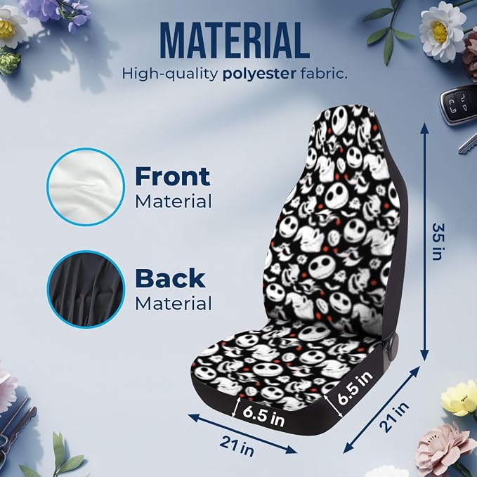 GENANY Skull Car Seat Covers Set of 2, Horror Breathable Front Seat Covers for Truck Sedan SUV, Spooky Car Accessories, Horror Gift for Women Men - Image 4
