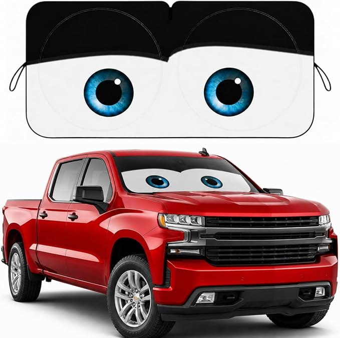 Car Windshield Sun Shade, Universal Fit Full-Size SUV Pickup, Cute Black | 63 x 33.86" Large Windshield Cover, Foldable Front Window Sunshade, UV Heat Protection, Cute Eyes Series by eygeufg