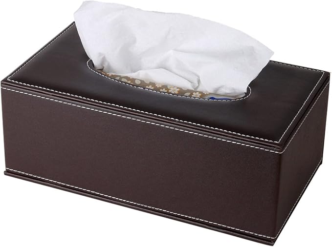High-end Fashion Pu Leather Tissue Box Holder Business Black,Rectangular Tissue Box Cover,Napkin Holder Drawer Paper Dispenser,Home Office car Tissue Holder with Magnetic Bottom (Brown) by RHCSZ